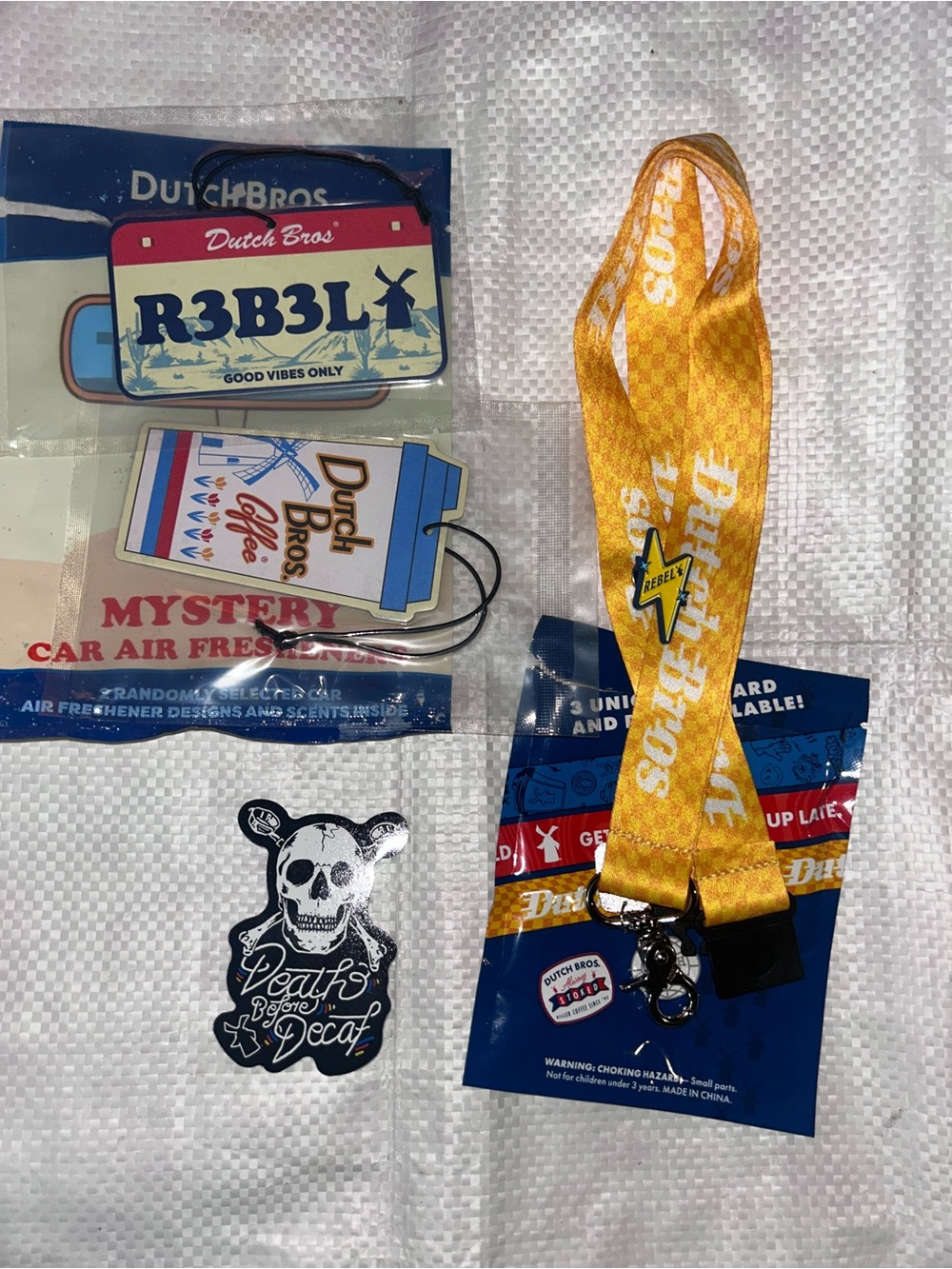 Dutch Bros Blue and Red License Plate & Coffee Cup Air Fresheners, land yard